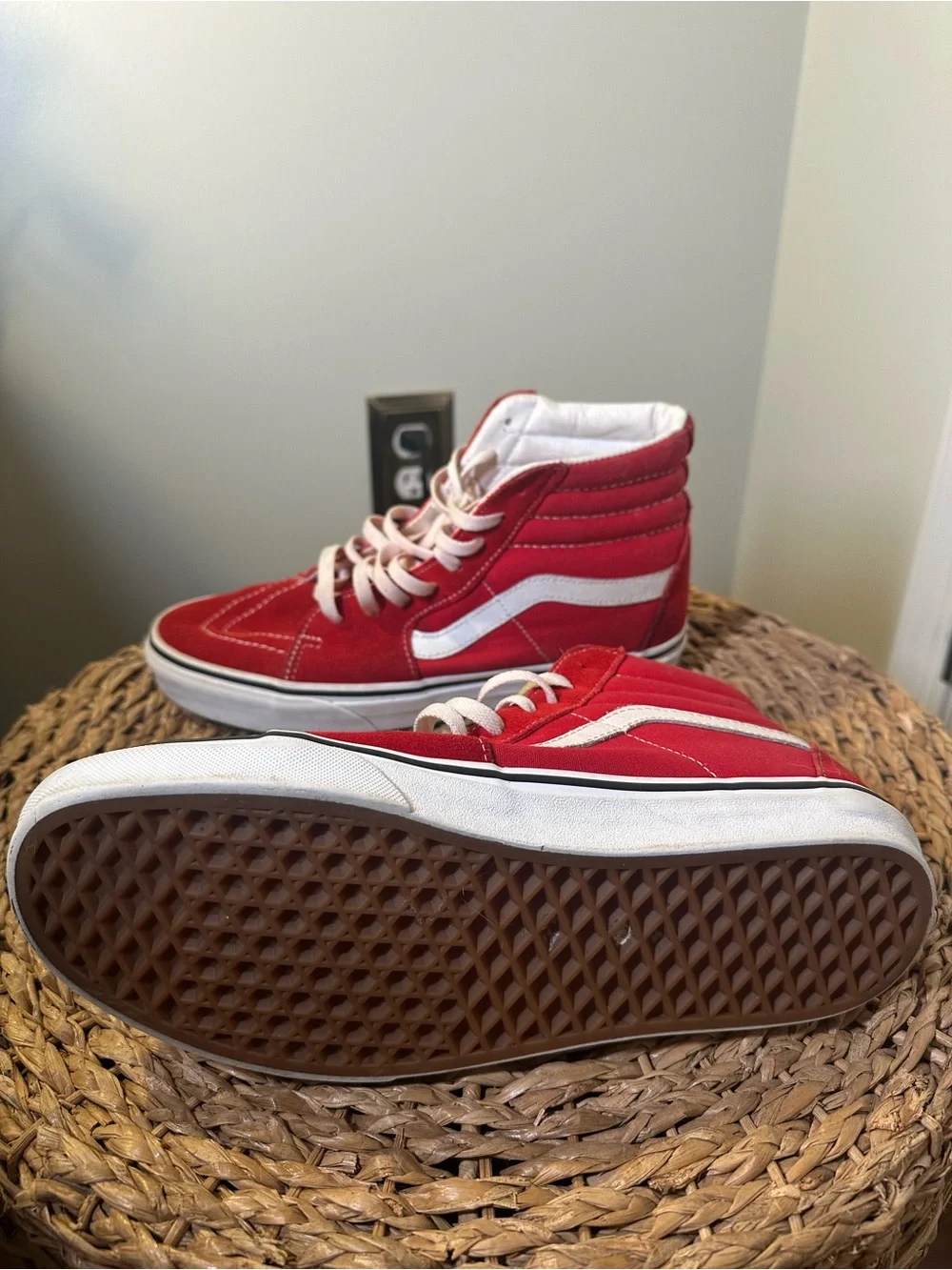 Vans Red White Classic High Top Skateboard Sneakers Shoes Men's 8.5